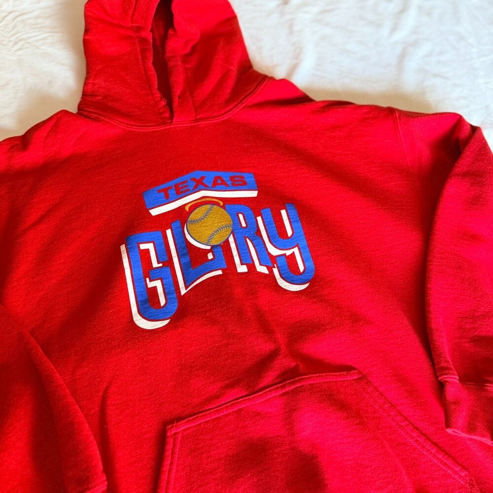 Texas Glory Travel Softball Red Hoodie Sweatshirt Gildan Large Mens Unisex